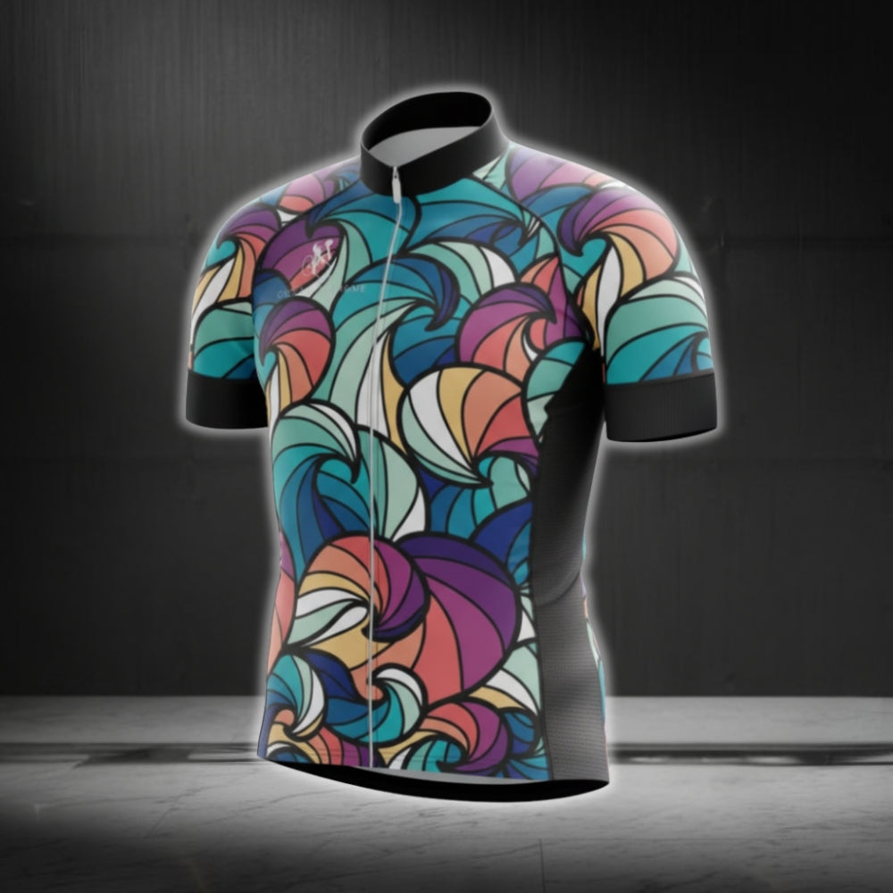 Colorful Abstract Waves Cycling Short Sleeve Jersey For Men, Abstract Cycling Jerseys CG0611