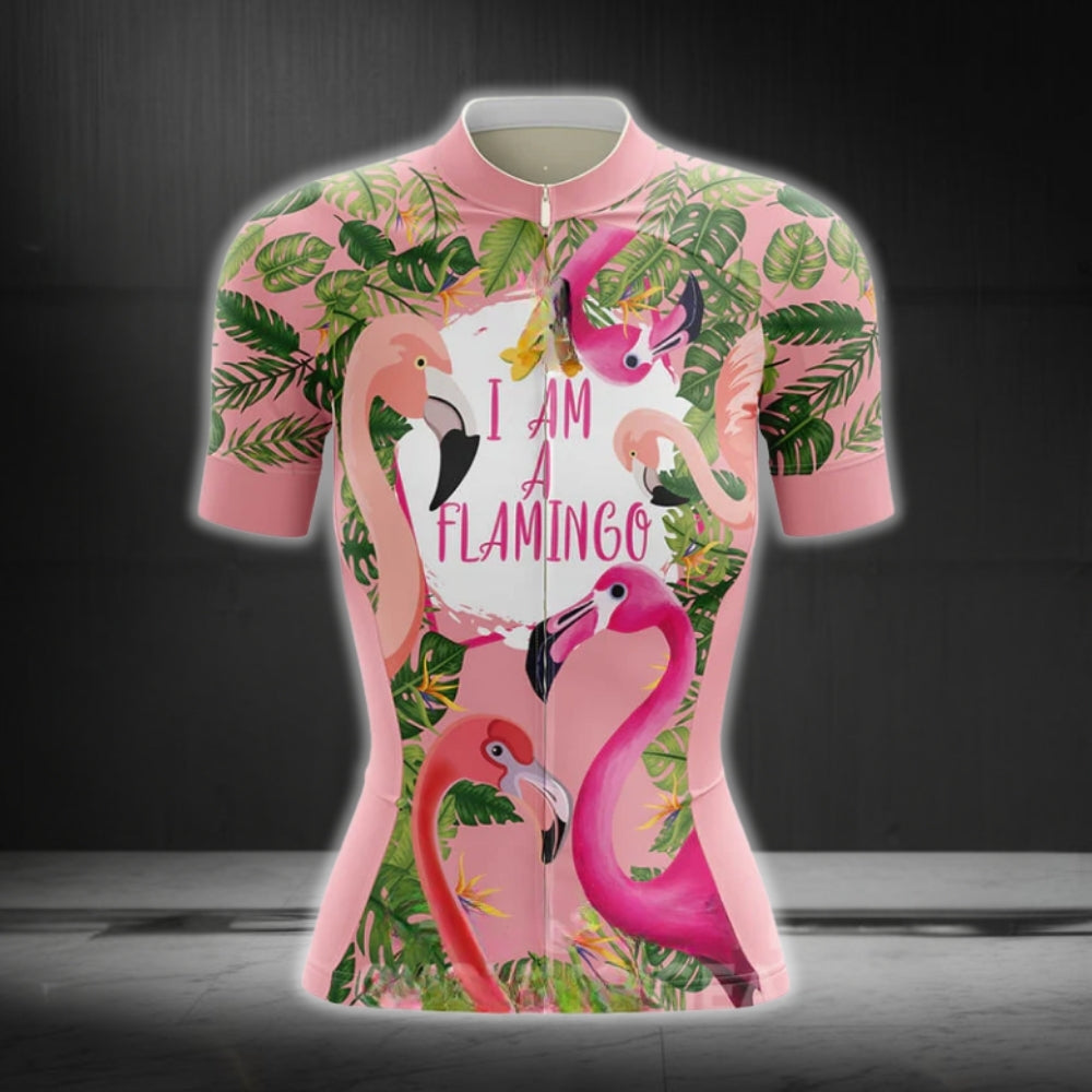 I Am A Flamingo Women Tropical Cycling Short Sleeve Jersey, Flamingo Cycling Jerseys For Women CG0093