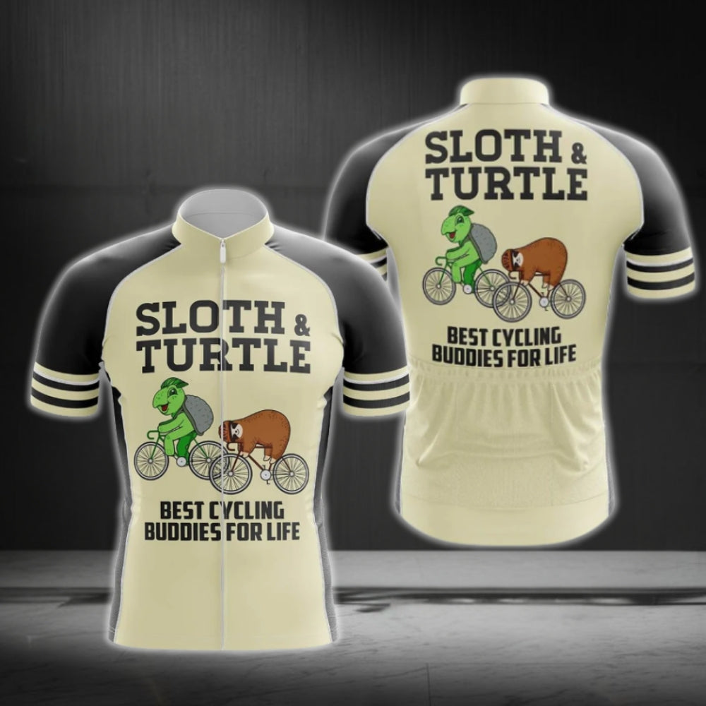 Sloth And Turtle Best Cycling Buddies For Life Cycling Short Sleeve Jersey For Mens, Funny Cycling Jerseys CG0120
