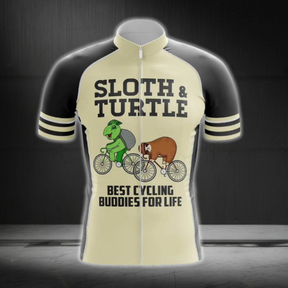 Sloth And Turtle Best Cycling Buddies For Life Cycling Short Sleeve Jersey For Mens, Funny Cycling Jerseys CG0120