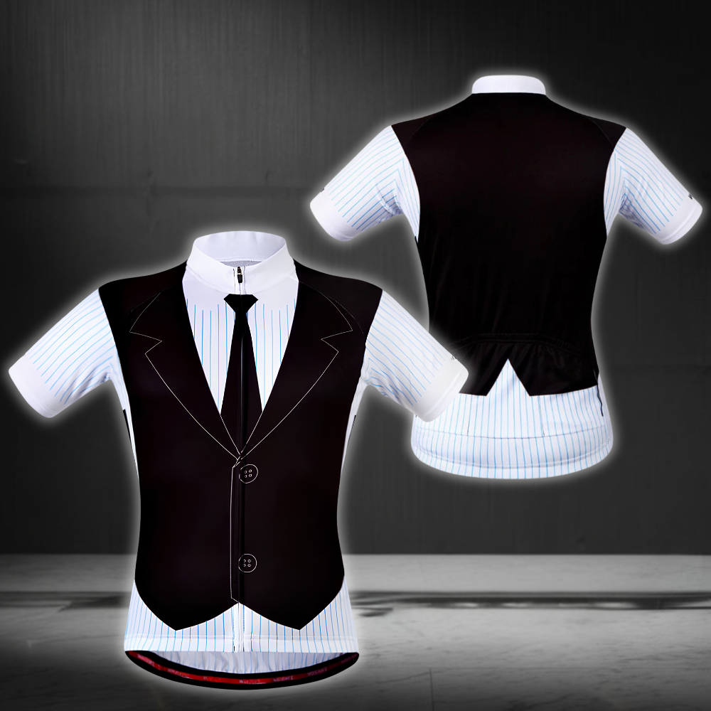 Tuxedo Black And White Cycling Short Sleeve Jersey For Men, Tuxedo Cycling Jersey CG0876
