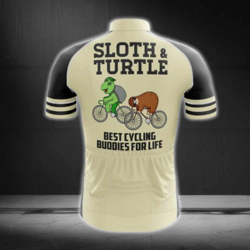 Sloth And Turtle Best Cycling Buddies For Life Cycling Short Sleeve Jersey For Mens, Funny Cycling Jerseys CG0120