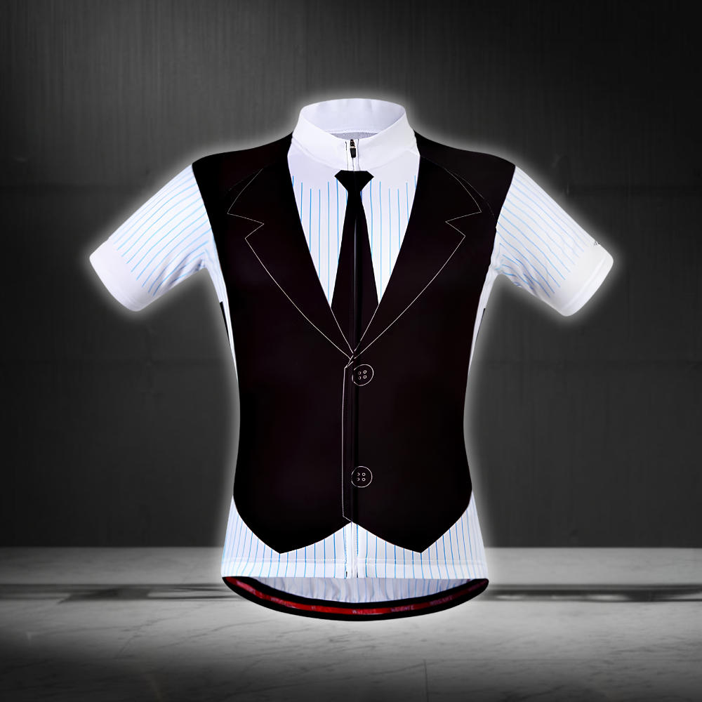 Tuxedo Black And White Cycling Short Sleeve Jersey For Men, Tuxedo Cycling Jersey CG0876