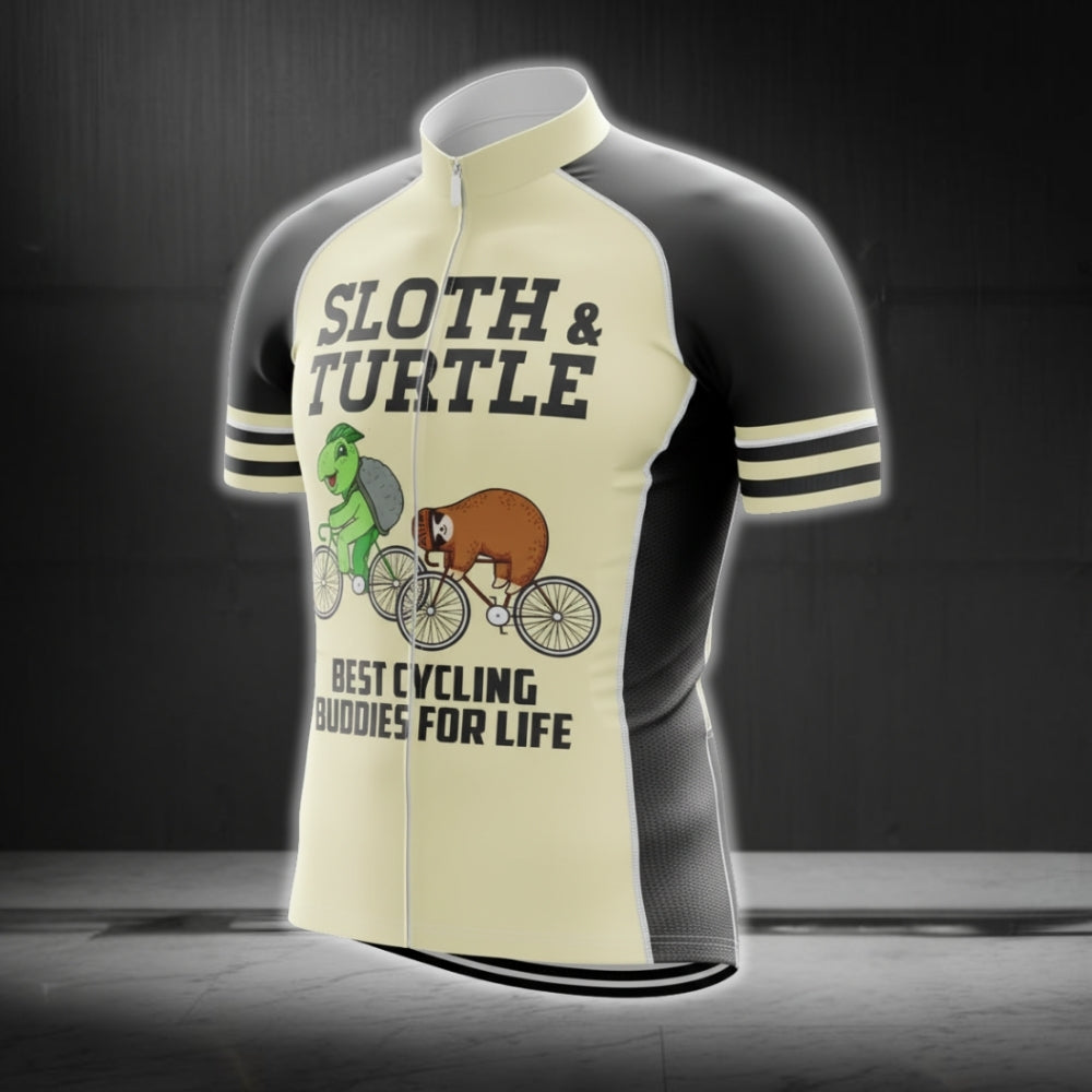 Sloth And Turtle Best Cycling Buddies For Life Cycling Short Sleeve Jersey For Mens, Funny Cycling Jerseys CG0120