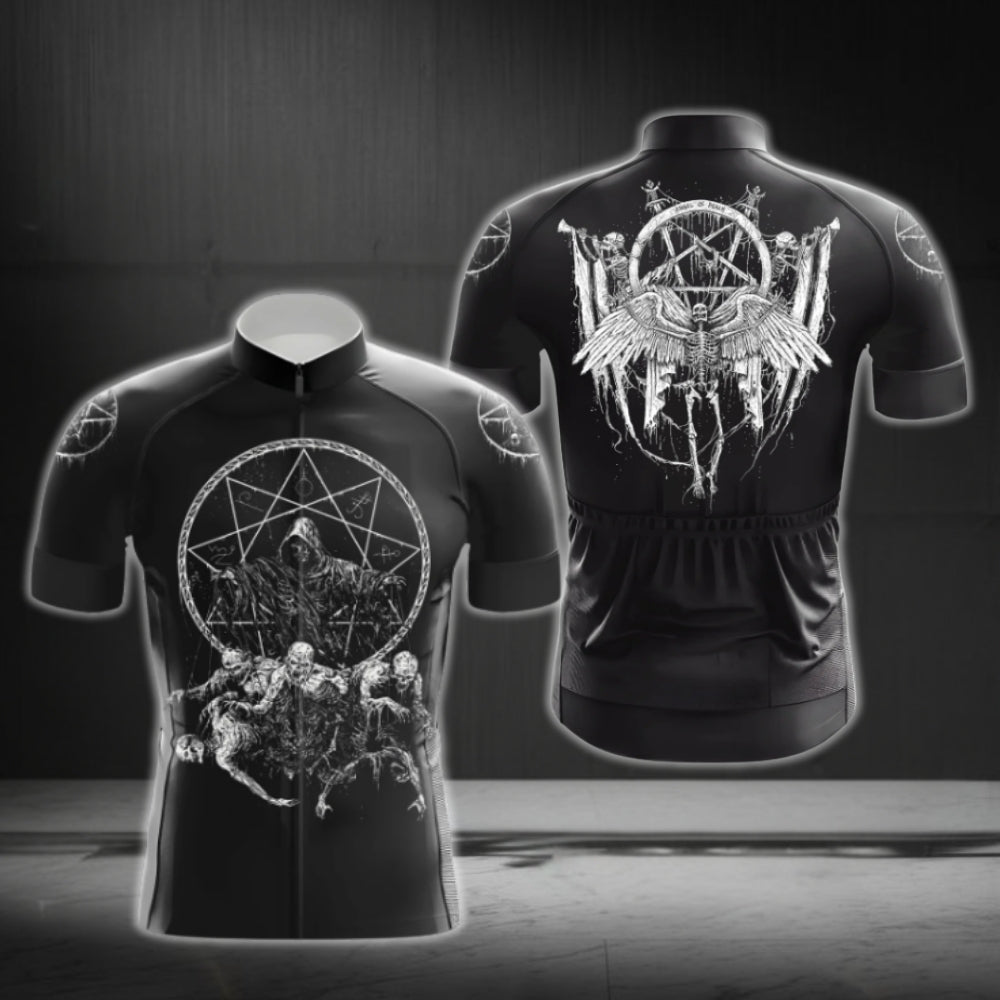 Skeleton Black Cycling Short Sleeve Jersey For Men, Skull Cycling Jerseys CG0661