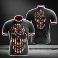 US Flag Skull Short Sleeve Cycling Jersey For Men, Skull Patriotic Cycling Jerseys CG0094