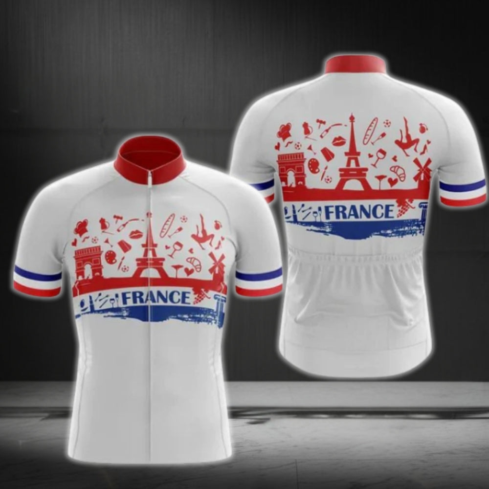 France White Red And Blue Cycling Short Sleeve Men's Jersey, France Cycling Jerseys CG0712