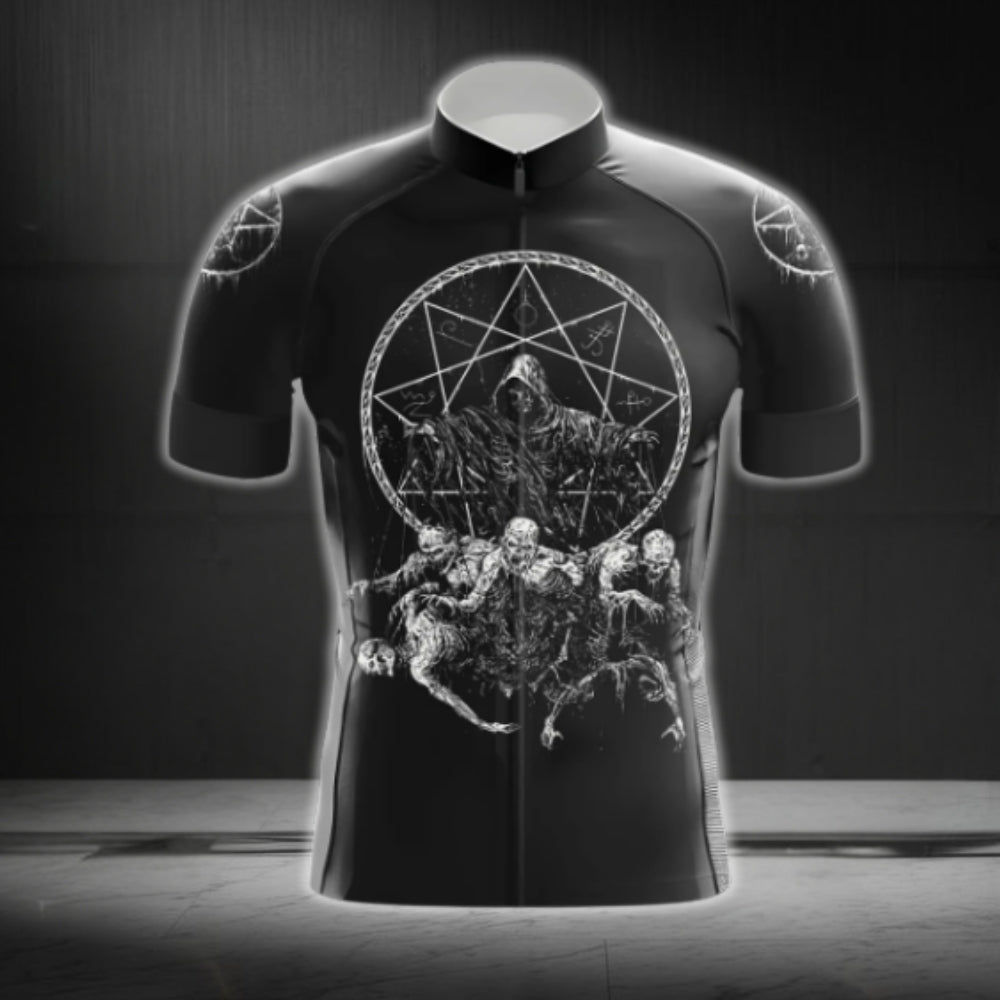 Skeleton Black Cycling Short Sleeve Jersey For Men, Skull Cycling Jerseys CG0661