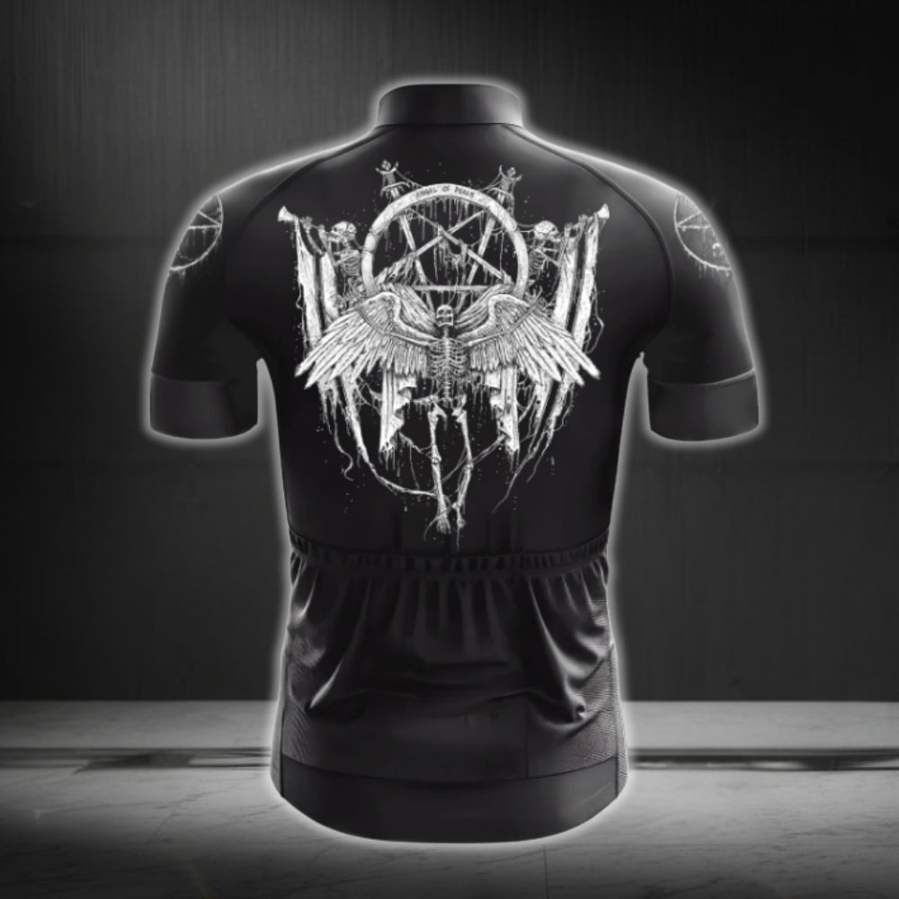Skeleton Black Cycling Short Sleeve Jersey For Men, Skull Cycling Jerseys CG0661