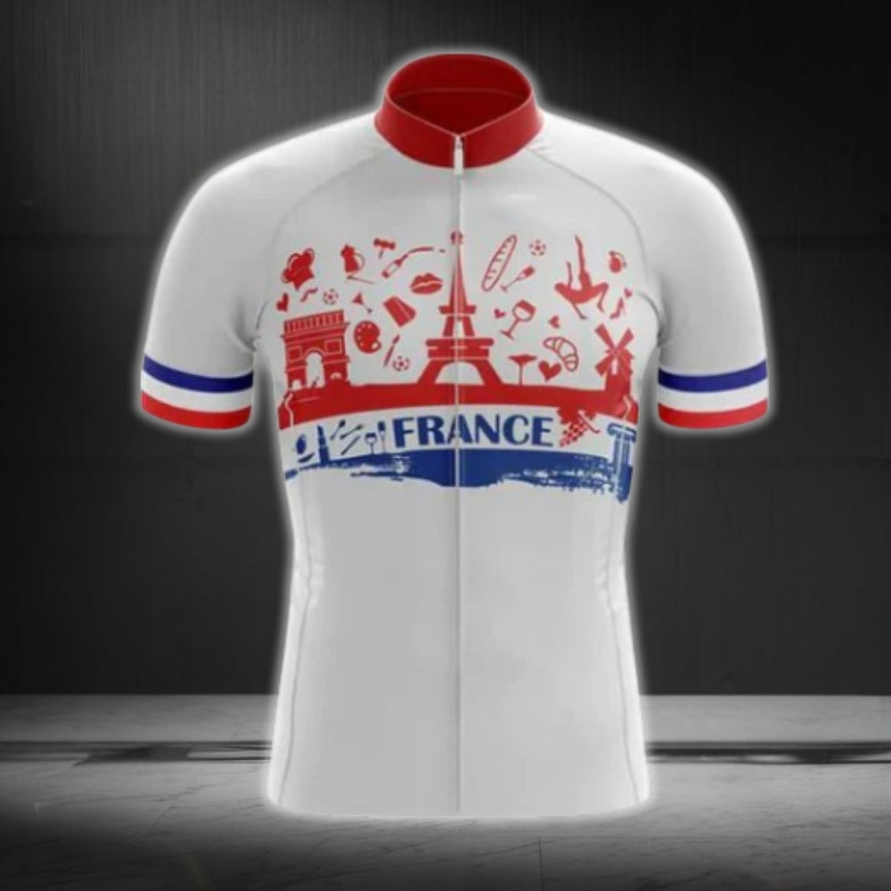 France White Red And Blue Cycling Short Sleeve Men's Jersey, France Cycling Jerseys CG0712
