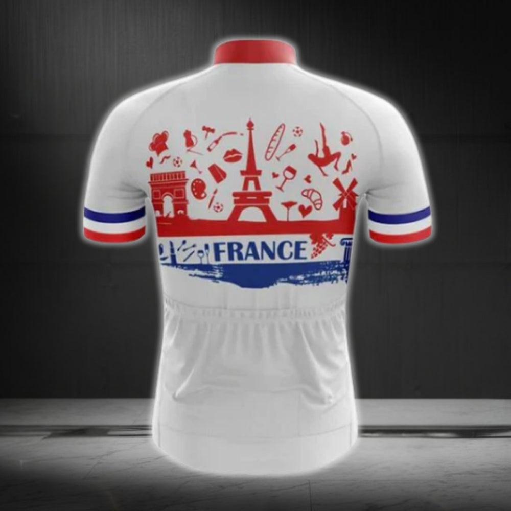 France White Red And Blue Cycling Short Sleeve Men's Jersey, France Cycling Jerseys CG0712