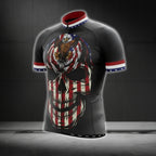 US Flag Skull Short Sleeve Cycling Jersey For Men, Skull Patriotic Cycling Jerseys CG0094