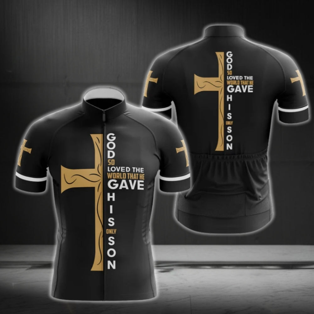 God Solve The World That He Gave His Only Son Cycling Short Sleeve Jersey Mens, Christian Cross Cycling Jerseys CG0002