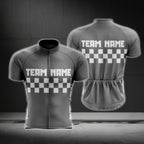Custom Grey Checkered Short Sleeve Cycling Jersey For Men, Custom Team Cycling Jerseys CG0501