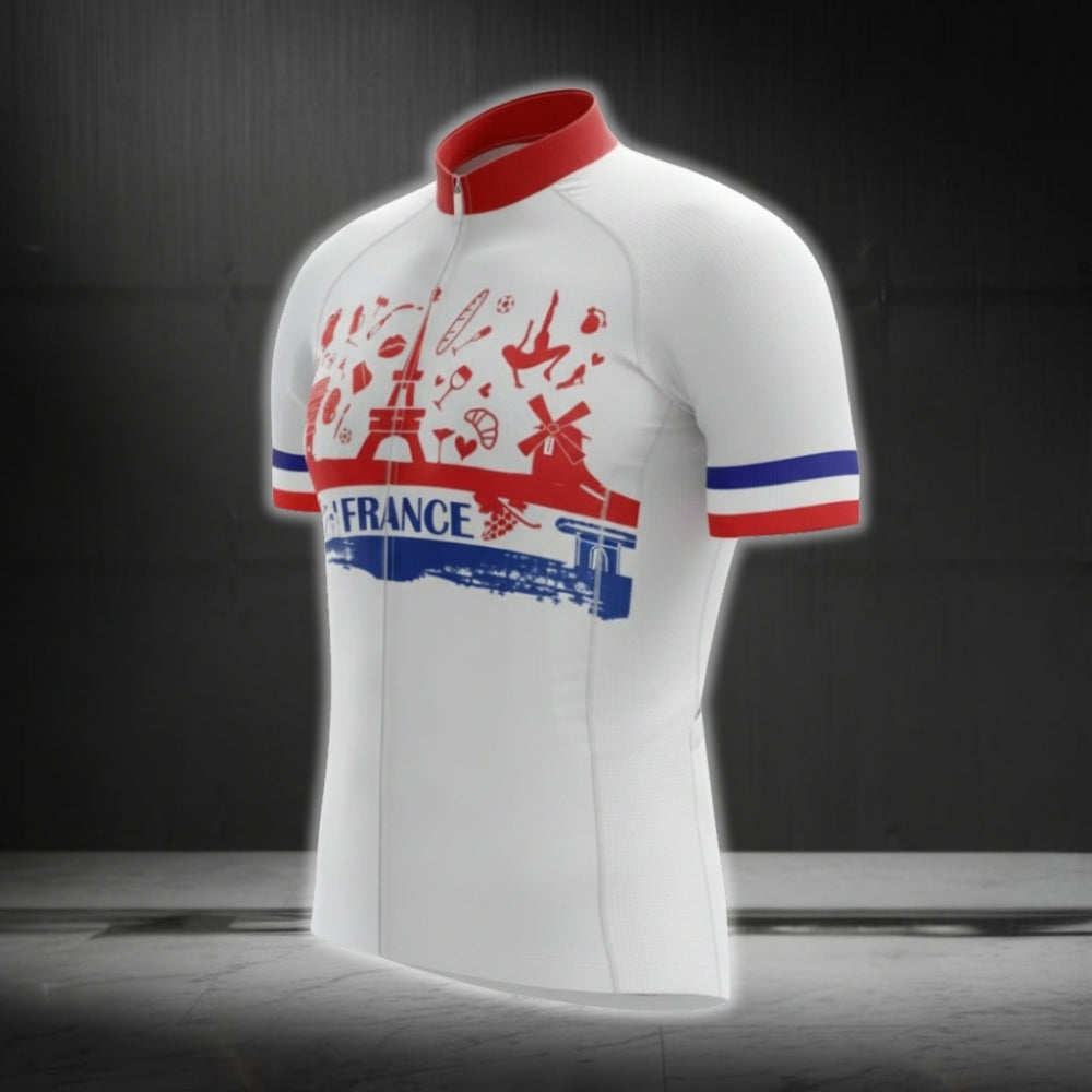 France White Red And Blue Cycling Short Sleeve Men's Jersey, France Cycling Jerseys CG0712