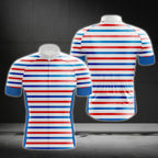 Stripe Blue Red White Men's Short Sleeve Cycling Jersey, Striped Cycling Jersey For Men CG0713