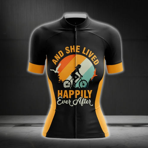 And She Lived Happily Ever After Women's Cycling Short Sleeve Jerseys, Black And Yellow Cycling Jerseys For Ladies  CG0095