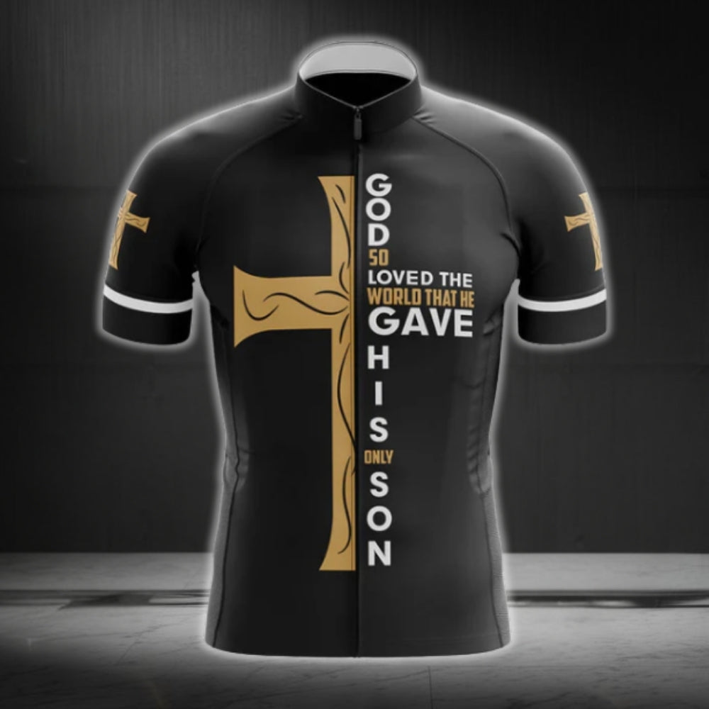 God Solve The World That He Gave His Only Son Cycling Short Sleeve Jersey Mens, Christian Cross Cycling Jerseys CG0002