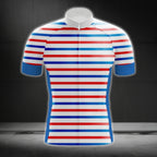 Stripe Blue Red White Men's Short Sleeve Cycling Jersey, Striped Cycling Jersey For Men CG0713