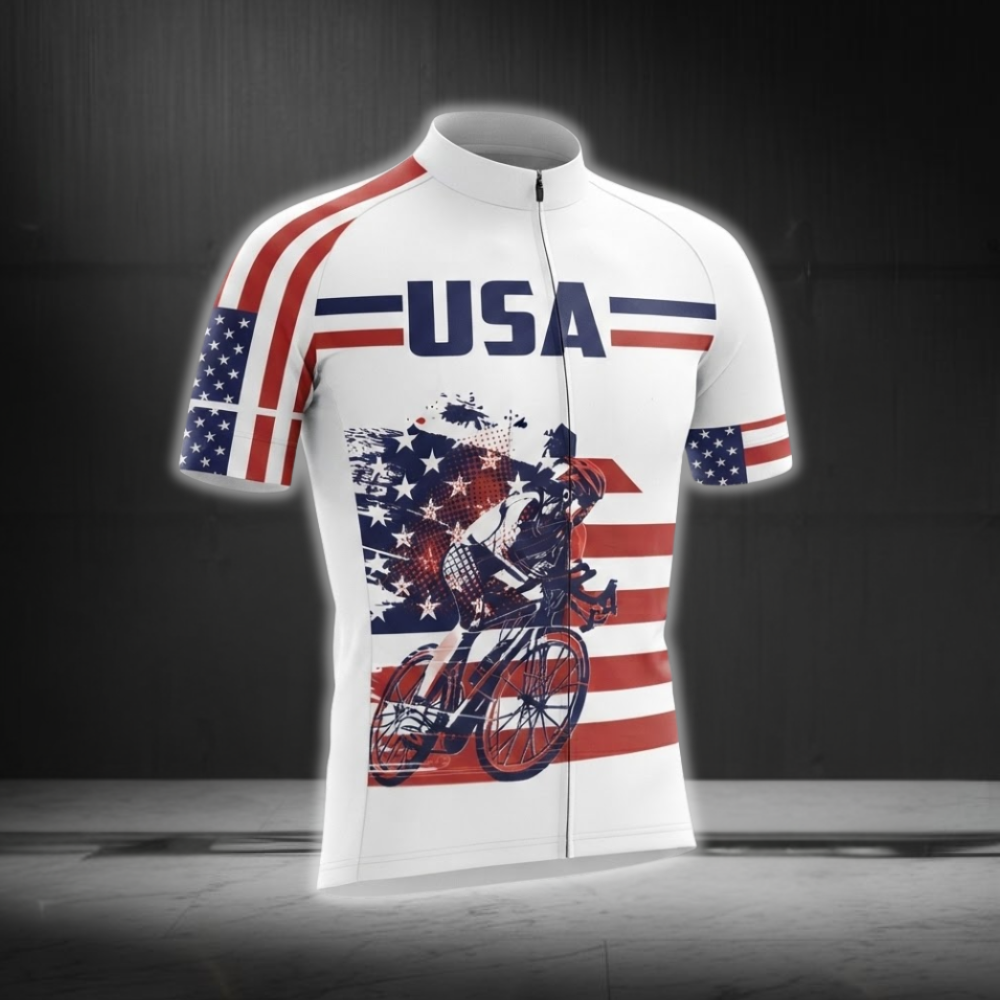 USA Flag Biker Cycling Short Sleeve Men Jersey, Patriotic Cycling Jersey CG0871