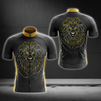 Geometric Lion Cycling Short Sleeve Jersey For Men, Lion Black And Yellow Cycling Jersey CG0878