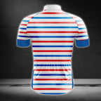 Stripe Blue Red White Men's Short Sleeve Cycling Jersey, Striped Cycling Jersey For Men CG0713