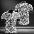 Gear Pattern Black And White Men's Short Sleeve Cycling Jersey, Cycling Jerseys For Mens CG0003