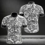 Gear Pattern Black And White Men's Short Sleeve Cycling Jersey, Cycling Jerseys For Mens CG0003