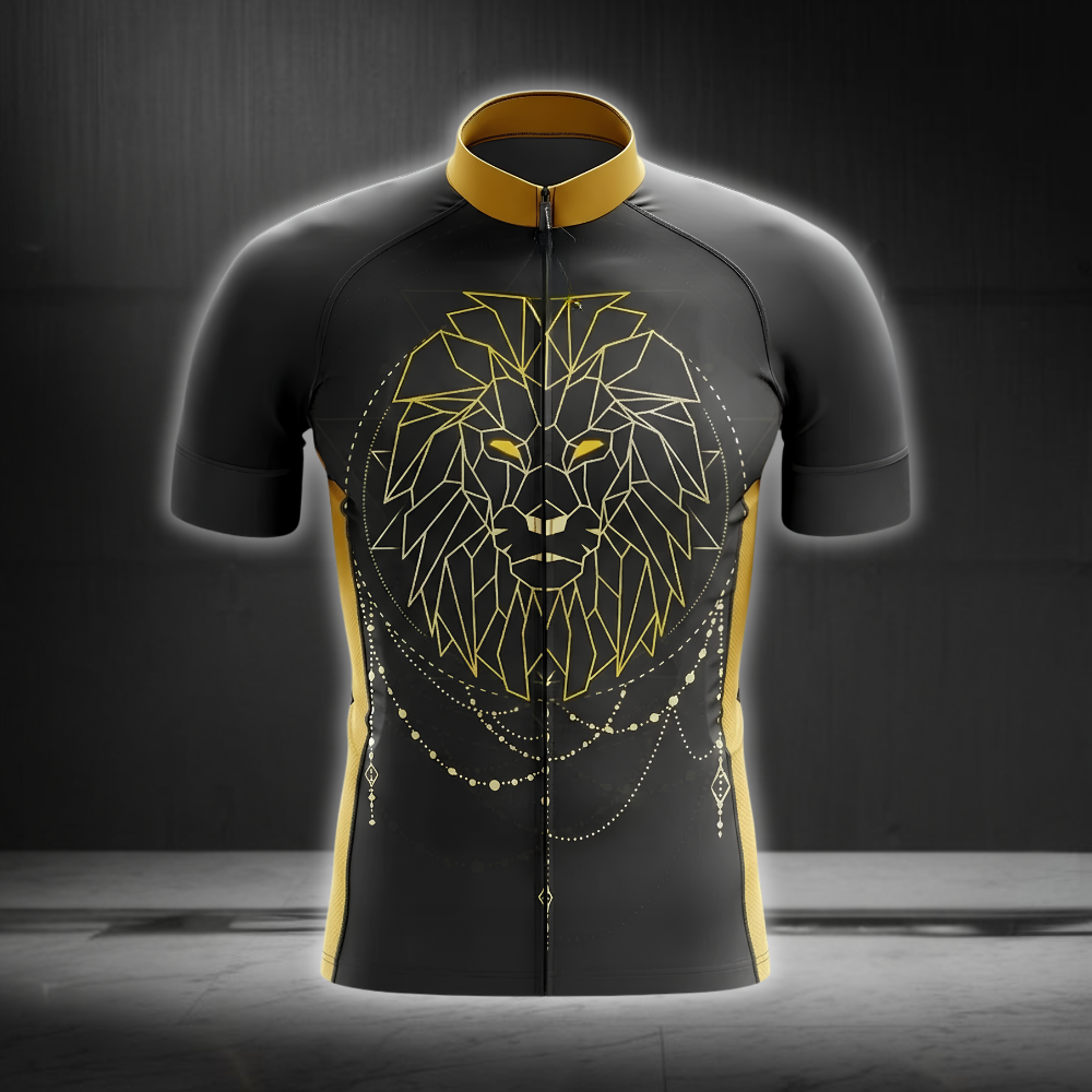 Geometric Lion Cycling Short Sleeve Jersey For Men, Lion Black And Yellow Cycling Jersey CG0878