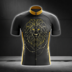 Geometric Lion Cycling Short Sleeve Jersey For Men, Lion Black And Yellow Cycling Jersey CG0878