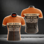 Get A Bike Get A Life Men's Short Sleeve Cycling Jersey, Orange And Brown Cycling Jersey For Men CG0663
