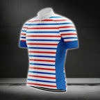 Stripe Blue Red White Men's Short Sleeve Cycling Jersey, Striped Cycling Jersey For Men CG0713