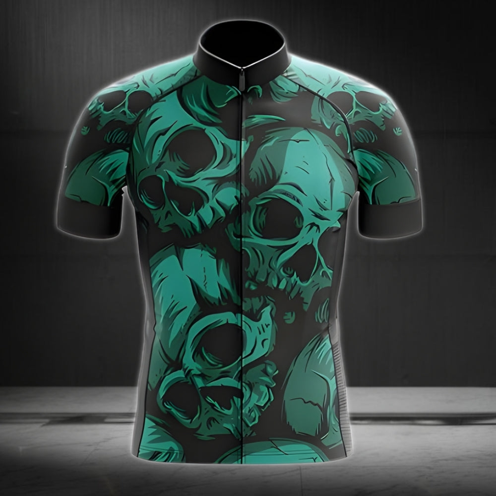 Skull Black And Teal Cycling Jersey Short Sleeve Mens, Skull Cycling Jerseys  CZ0038