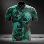 Skull Black And Teal Cycling Jersey Short Sleeve Mens, Skull Cycling Jerseys  CZ0038