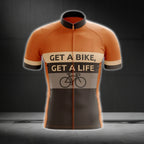Get A Bike Get A Life Men's Short Sleeve Cycling Jersey, Orange And Brown Cycling Jersey For Men CG0663