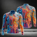 Liquid Marble Orange And Blue Long Sleeve Cycling Jersey For Men, Liquid Marble Cycling Jerseys CG0714