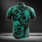 Skull Black And Teal Cycling Jersey Short Sleeve Mens, Skull Cycling Jerseys  CZ0038