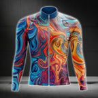 Liquid Marble Orange And Blue Long Sleeve Cycling Jersey For Men, Liquid Marble Cycling Jerseys CG0714