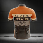 Get A Bike Get A Life Men's Short Sleeve Cycling Jersey, Orange And Brown Cycling Jersey For Men CG0663