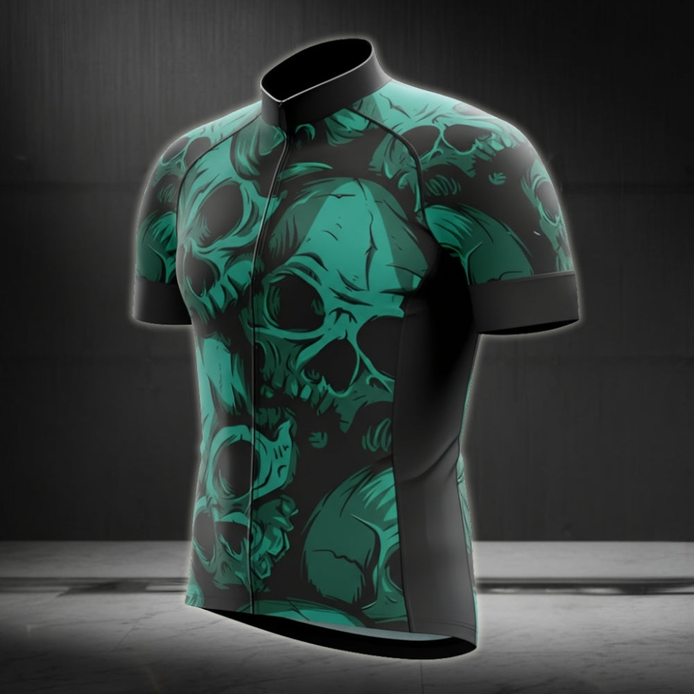 Skull Black And Teal Cycling Jersey Short Sleeve Mens, Skull Cycling Jerseys  CZ0038