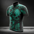 Skull Black And Teal Cycling Jersey Short Sleeve Mens, Skull Cycling Jerseys  CZ0038