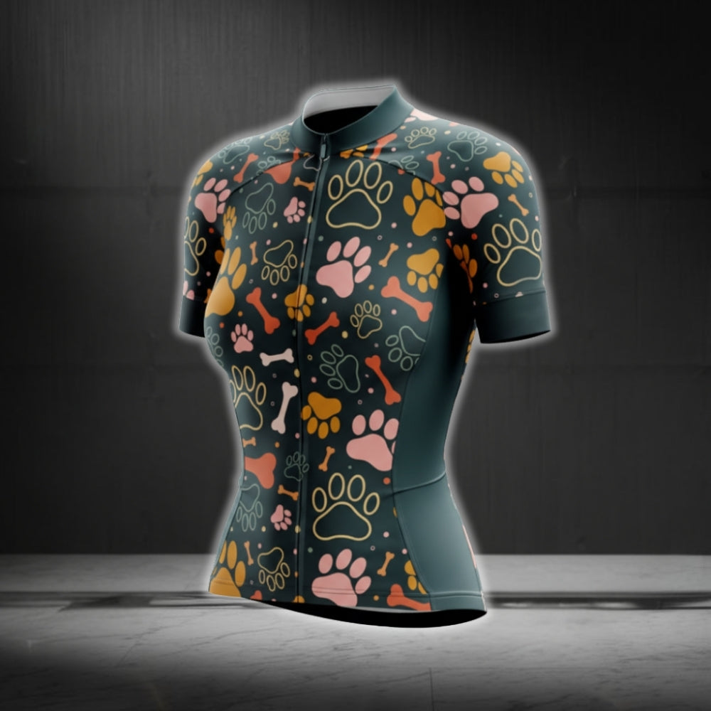 Dog Paw Women's Cycling Short Sleeve Jersey, Dog Lovers Cycling Jerseys For Womens CG0096