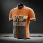 Get A Bike Get A Life Men's Short Sleeve Cycling Jersey, Orange And Brown Cycling Jersey For Men CG0663