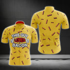 This Guy Loves Bacon Yellow Short Sleeve Cycling Mens Jersey, Bacon Lovers Cycling Jerseys CG0278