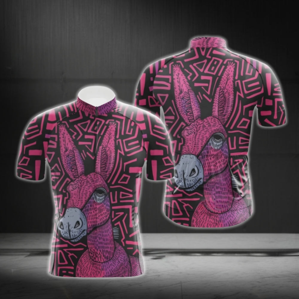 Black Pink Donkey Short Sleeve Cycling Jersey For Men, Donkey Cycling Jerseys CG0664