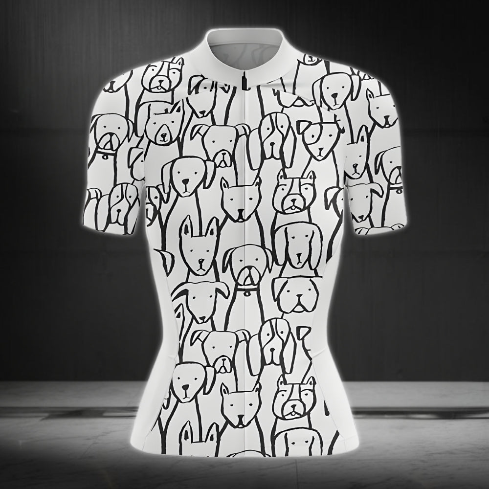 Black And White Dog Cycling Short Sleeve Jersey Womens, Dog Cycling Jersey CZ0039