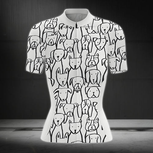 Black And White Dog Cycling Short Sleeve Jersey Womens, Dog Cycling Jersey CZ0039