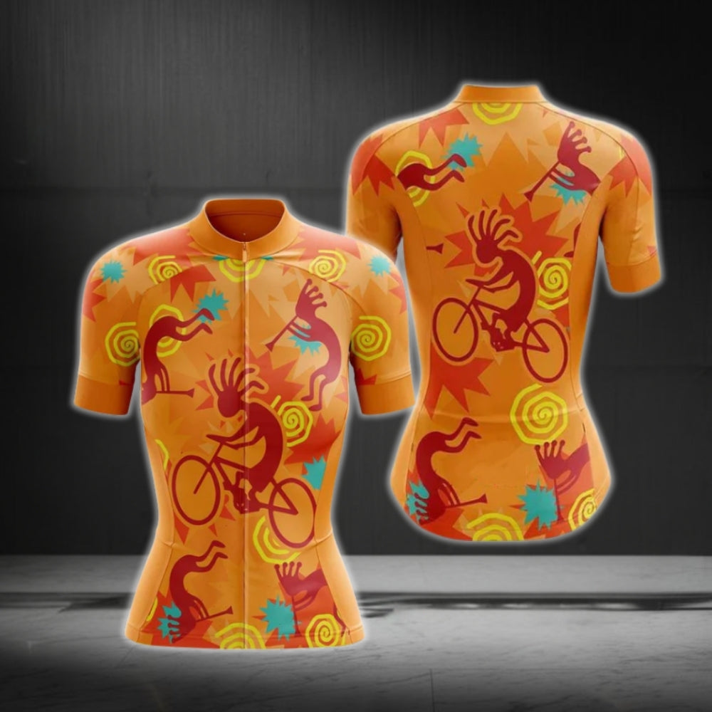 Orange Kokopelli Cycling Short Sleeve Women Jersey, Kokopelli Cycling Jerseys For Ladies CG0124