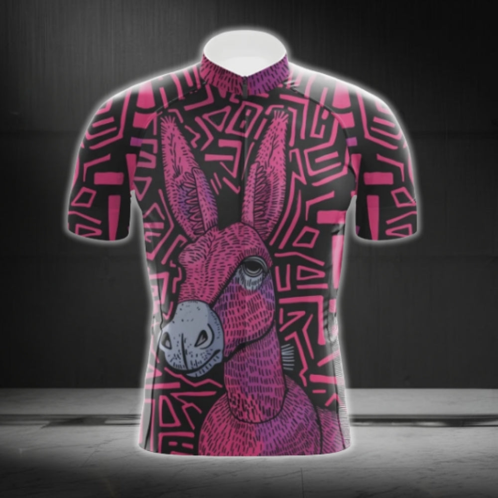 Black Pink Donkey Short Sleeve Cycling Jersey For Men, Donkey Cycling Jerseys CG0664