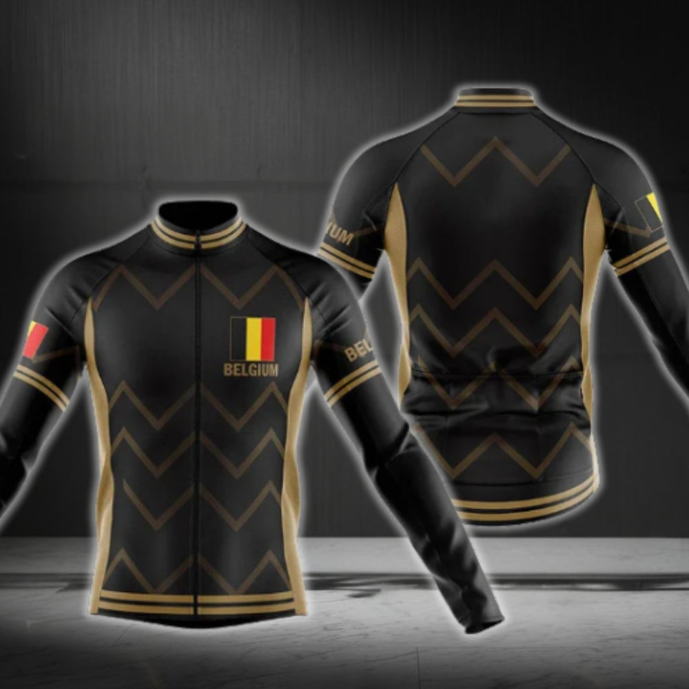 Belgium Flag Mens Black Long Sleeve Cycling Jerseys, Belgium Cycling Jerseys CG0716